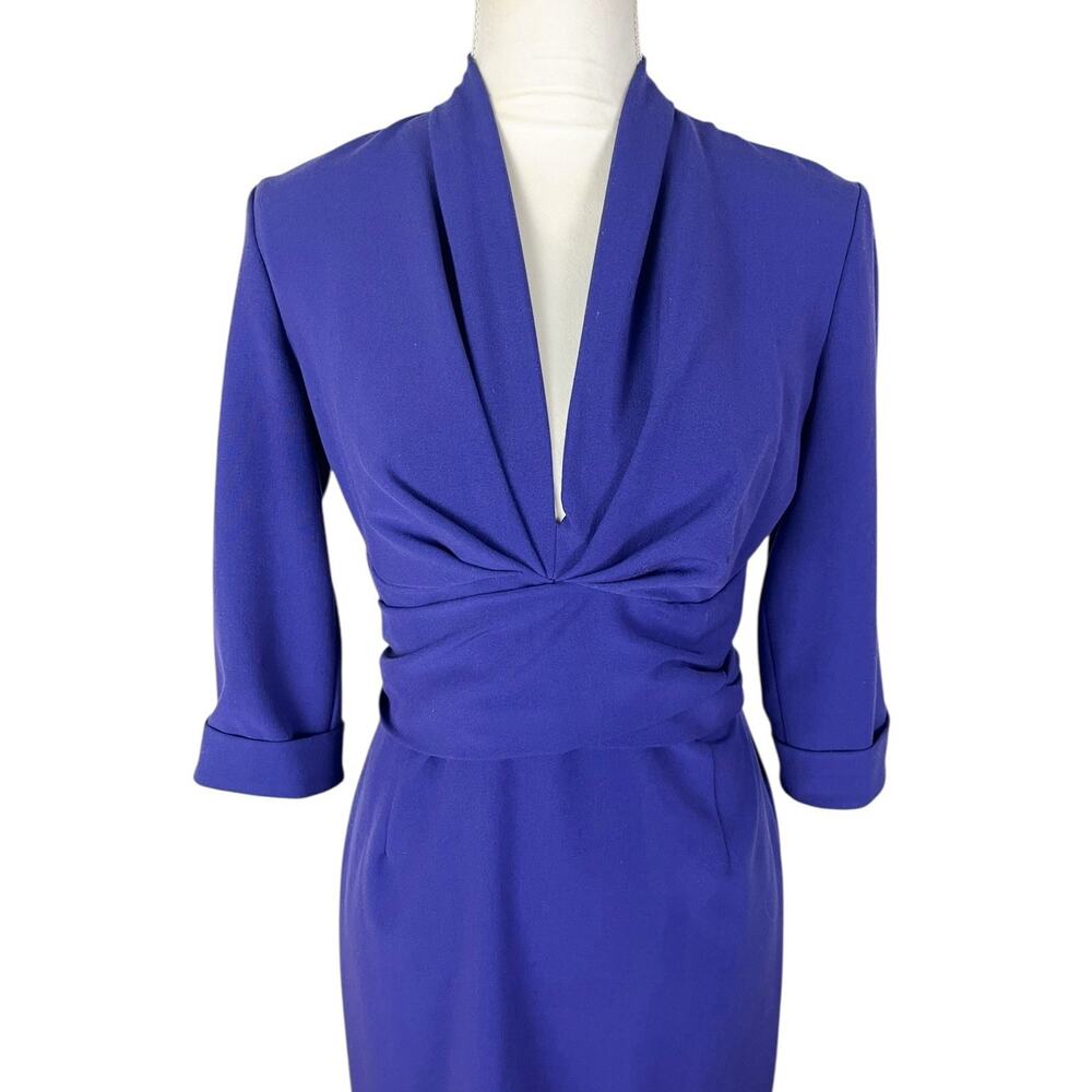 Black Halo Sheath Dress Wrap Snap Belt Half Sleeve Back Zip Career Work Size 6 - Picture 2 of 9